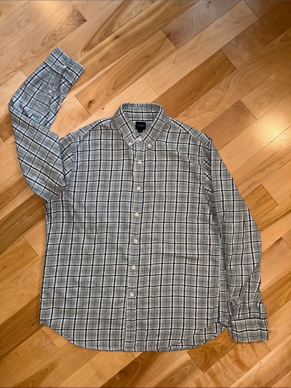 J. Crew Gray and White Plaid Button-Down Shirt